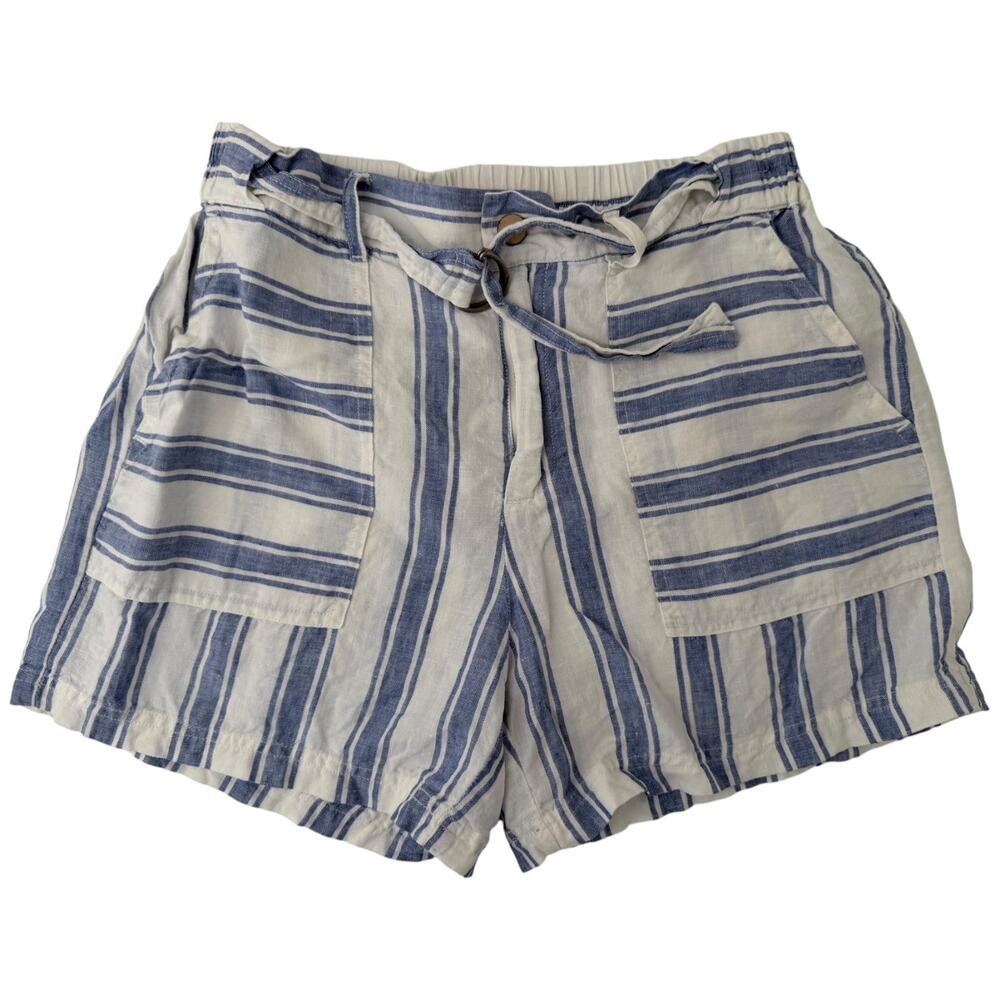 C&C California Shorts Women's Medium White Linen Elastic waist Striped